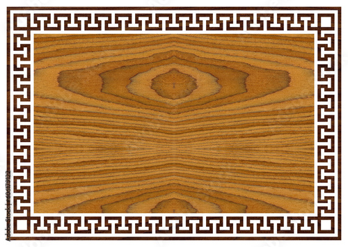 Greek frame ornaments, meanders. Square meander border from wooden walnut repeated Greek motif Vector illustration