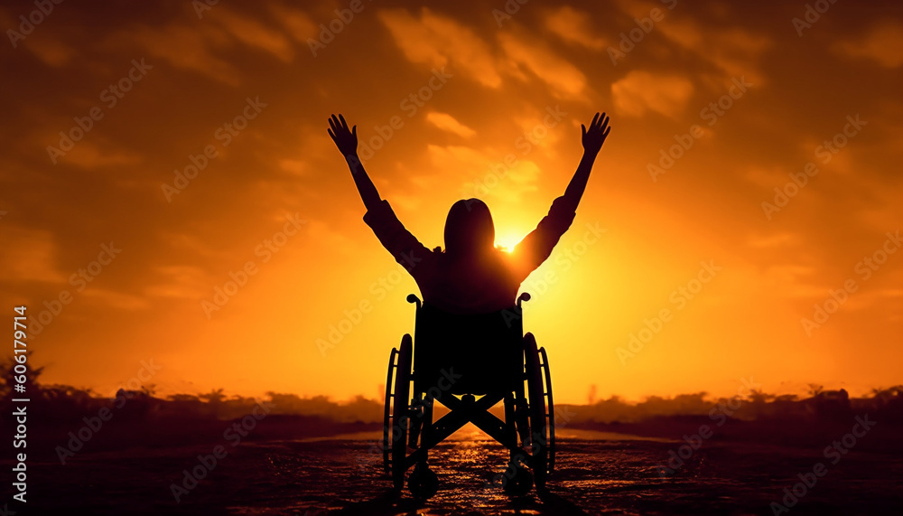 Fototapeta premium One person enjoying freedom in tranquil nature generated by AI