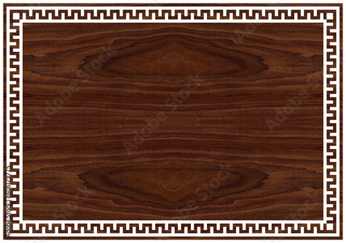 Greek frame ornaments, meanders. Square meander border from wooden walnut repeated Greek motif Vector illustration