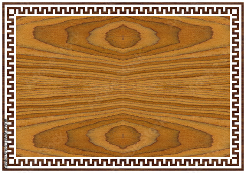 Decorative wooden walnut frame with greek ornament meanders, Greek fret or key design