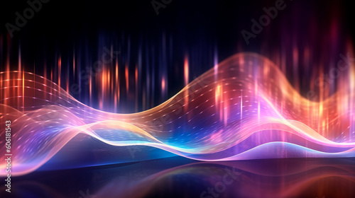 abstract futuristic background with pink blue glowing neon moving high speed wave lines and bokeh lights. Data transfer concept Fantastic wallpaper. Generative AI