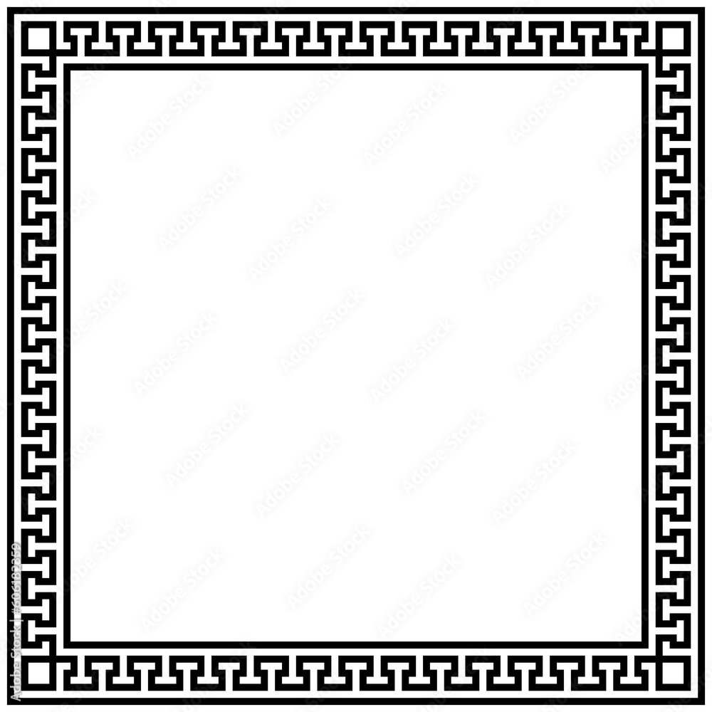 Greek frame ornaments, meanders. Square meander border from a repeated Greek motif Vector illustration Greek frame ornaments, meanders. Square meander border from a repeated Greek motif Vector illustration