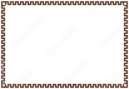 Greek frame ornaments, meanders. Square meander border from wooden walnut repeated Greek motif Vector illustration