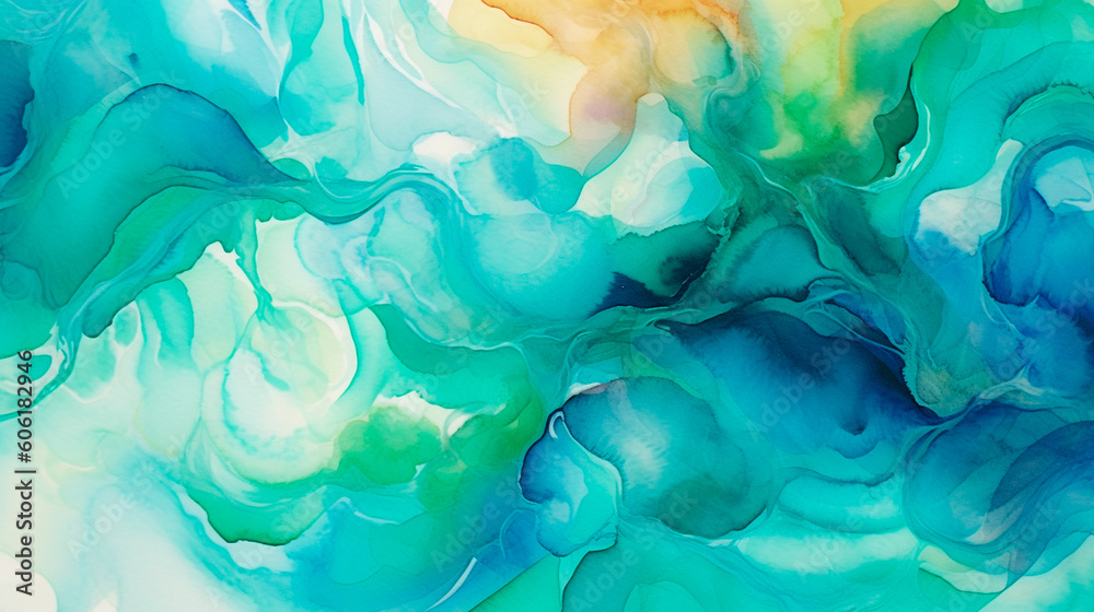 Abstract Watercolor Teal and Green Background. Generative AI