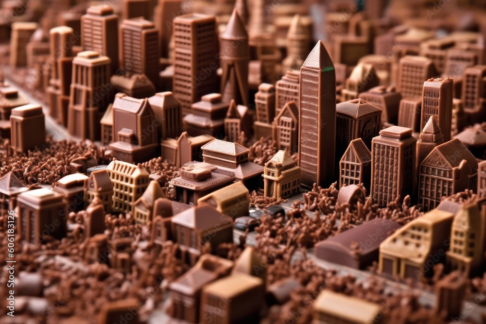 Illustrazione Stock model of the city made of chocolate. the skill of the  confectioner.World Chocolate Day. Generative AI | Adobe Stock