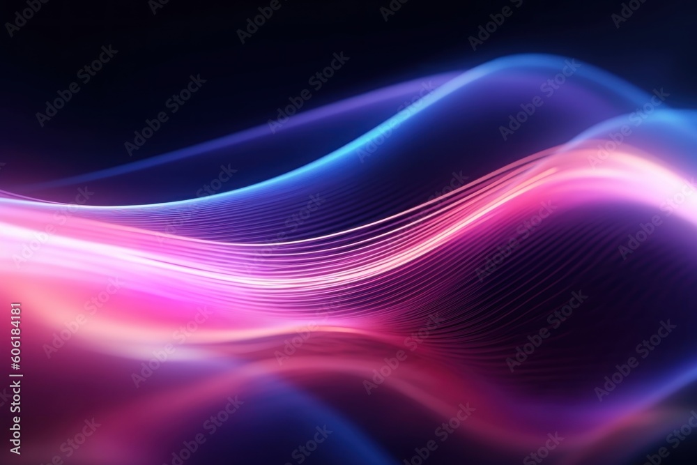 Abstract background featuring high-speed neon wave lines. Bathed in a captivating interplay of pink and blue lights, this image evokes a sense of dynamism and innovation. Generative AI. Abstract background featuring high-speed neon wave lines. Bathed in a captivating interplay of pink and blue lights, this image evokes a sense of dynamism and innovation. Generative AI.