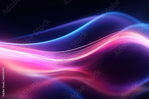 Abstract background featuring high-speed neon wave lines. Bathed in a captivating interplay of pink and blue lights, this image evokes a sense of dynamism and innovation. Generative AI.