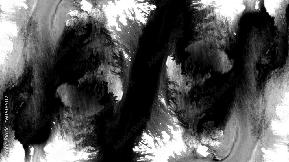 Abstract ink background intro reveal transition titles rorschach splatter wave effect  black and white