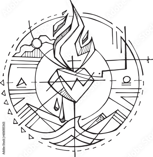 Hand drawn illustration of the sacred heart.