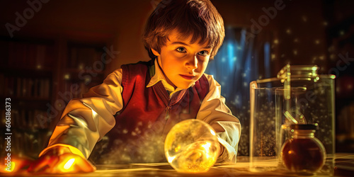 Ingenuous Boy at the brink of discovery or way ahead of his class. The next Einstein.