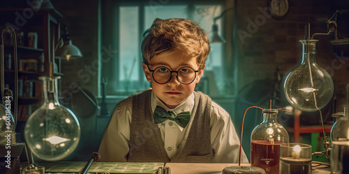 Ingenuous Boy at the brink of discovery or way ahead of his class. The next Einstein.