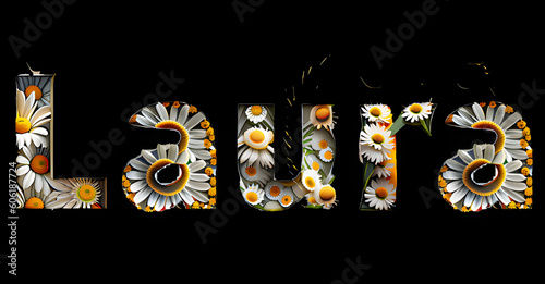 laura name with daisy flower effects. generated by AI