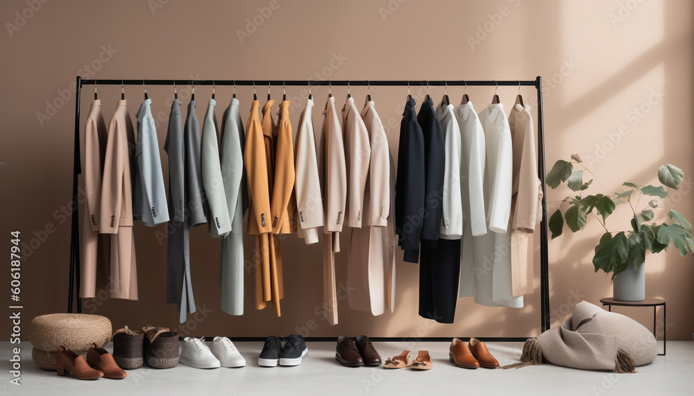 Fashionable clothing collection in modern boutique store generated by AI