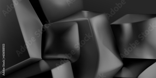 Abstract background of a pile of 3d cubes and other shapes with smoothed edges, in shades of black and gray colors