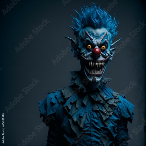 Portrait of a creepy scary clown smirking. 