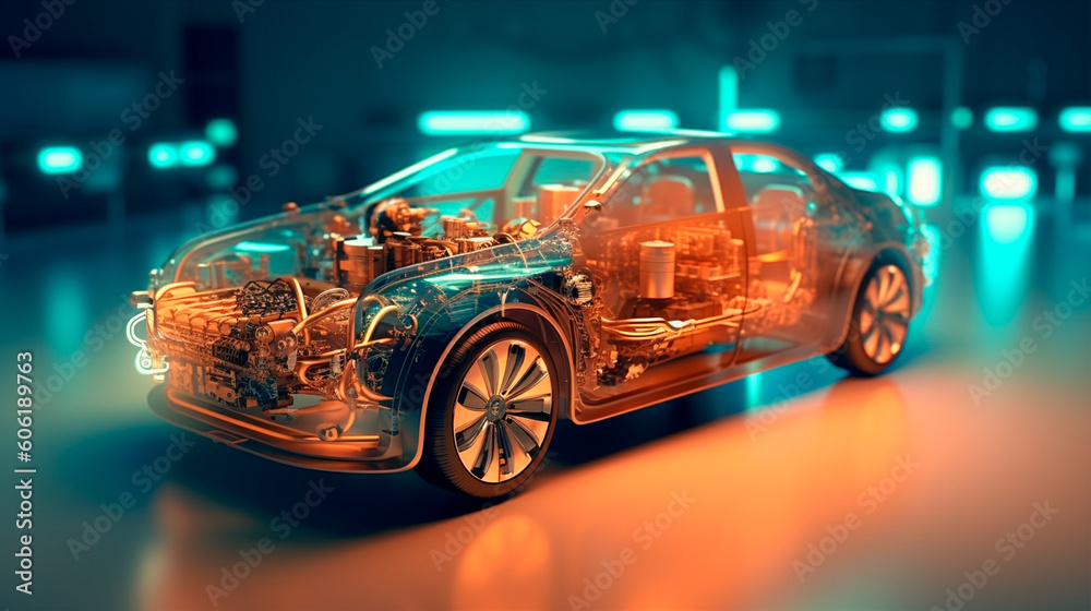 contemporary automobile getting electricity from renewable power generation. Generative AI