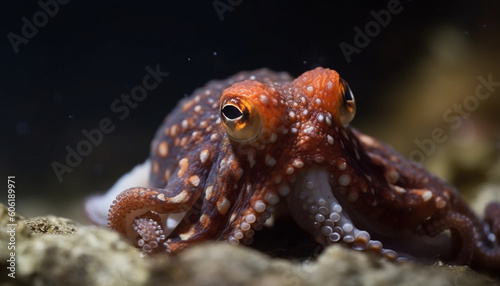 Multi colored octopus tentacle in coral reef habitat generated by AI