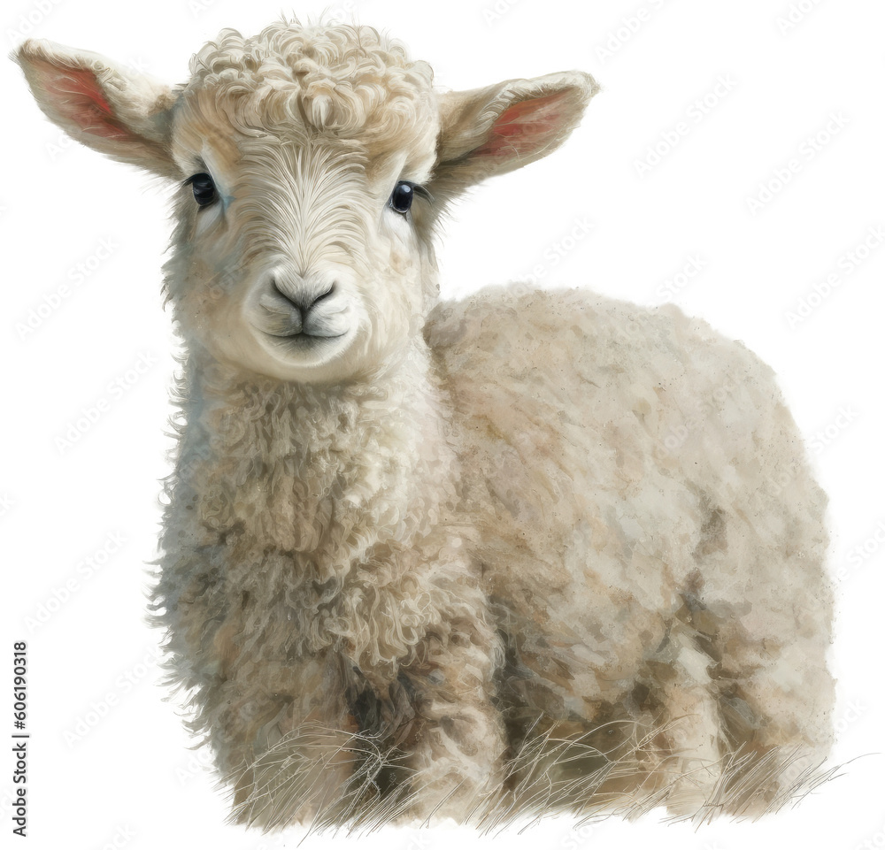 baby sheep cute lamb watercolor illustration isolated on white created with, AI Generative