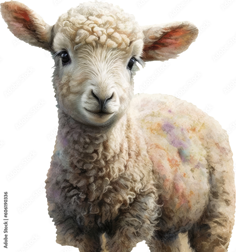baby sheep cute lamb watercolor illustration isolated on white created with, AI Generative