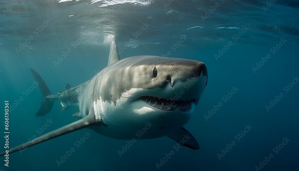 Naklejka premium Majestic giant fish swim in deep blue water generated by AI