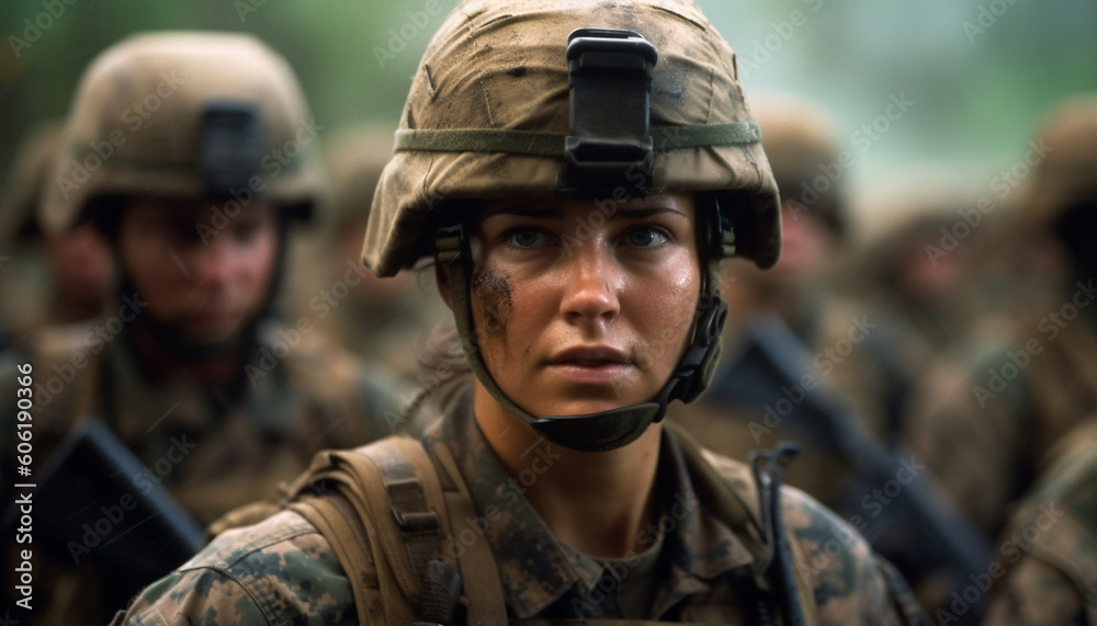Army soldier in camouflage uniform aims rifle generated by AI Army soldier in camouflage uniform aims rifle generated by AI