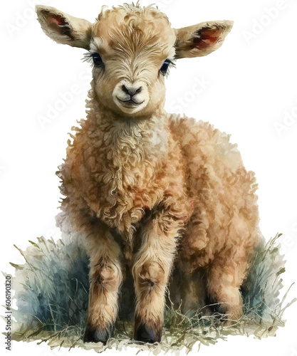 baby sheep cute lamb watercolor illustration isolated on white created with, AI Generative