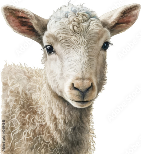 baby sheep cute lamb watercolor illustration isolated on white created with, AI Generative
