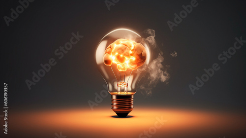 Creative Idea with Brain and Light Bulb Illustration. Generative AI