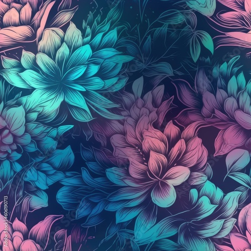 Abstract Holographic Celestial Floral Seamless Pattern created with Generative AI