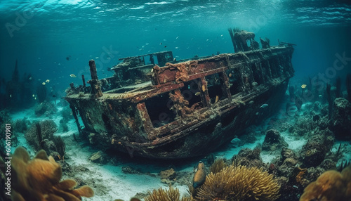 Scuba diving adventure explores sunken shipwreck reef generated by AI © Jeronimo Ramos