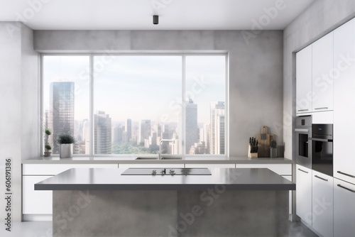interior domestic rendering window island new room style wood lifestyle design. Generative AI.