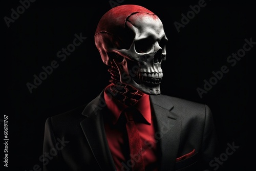 Skull with a skeleton in a business suit. AI generated, human enhanced © top images