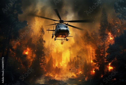 Rescue helicopter on a forest fire. AI generated, human enhanced © top images