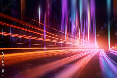 Blurred Light Trails and Dazzling Color Streaks Merge in Captivating Harmony background. AI generated, human enhanced
