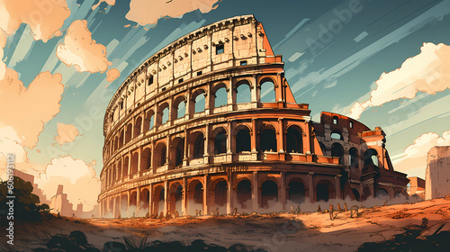 Leinwand Poster Illustration of beautiful view of Rome, Italy