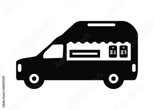 Food truck. Simple illustration in black and white.