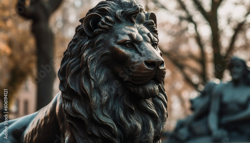 Majestic lion statue izes strength and pride generated by AI