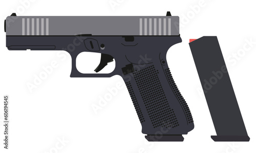 A black gun and magazine in vector. Fully editable pistol and magazine.