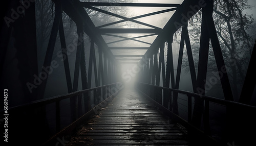 Vanishing point leads to spooky old bridge generated by AI