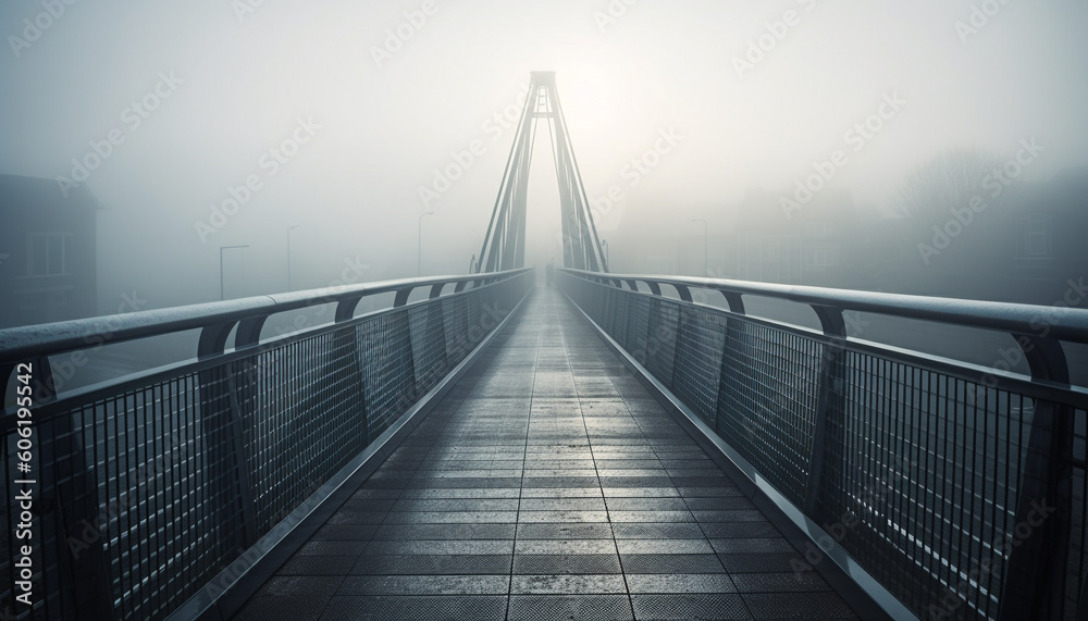 Obraz premium Vanishing point leads to steel footbridge mystery generated by AI