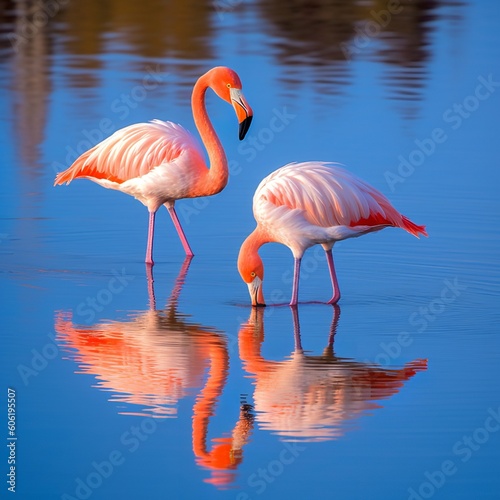 Flamingo Reflections in a Mirror-like Lake