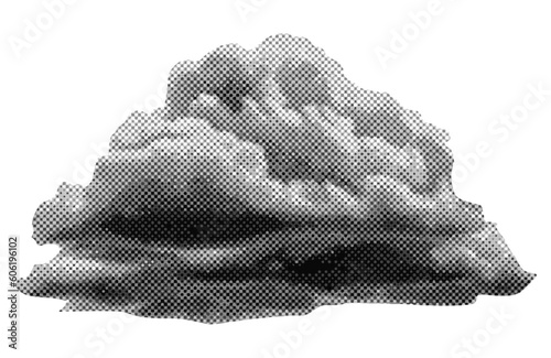 Fotomurale cloud isolated in retro halftone black and white collage element for mixed media