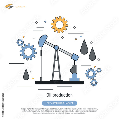 Oil production flat contour style vector concept illustration