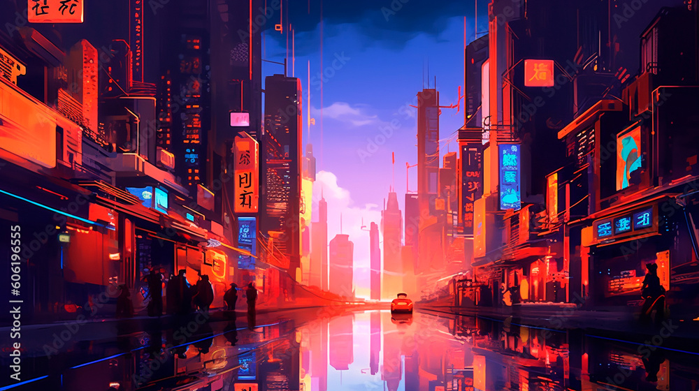 pop art of a futuristic city. digital art illustration. Generative AI