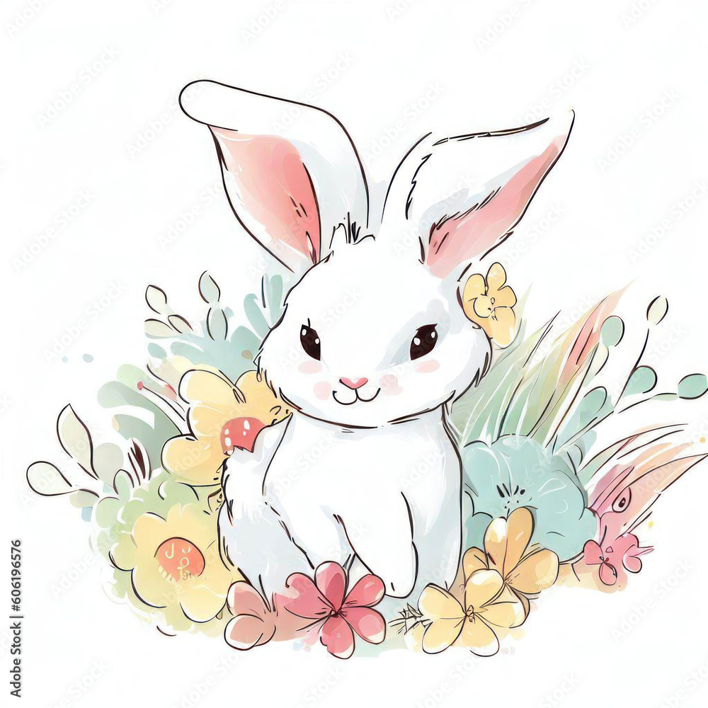 Watercolor Painting of a Charming Bunny, Generative AI Watercolor Painting of a Charming Bunny, Generative AI