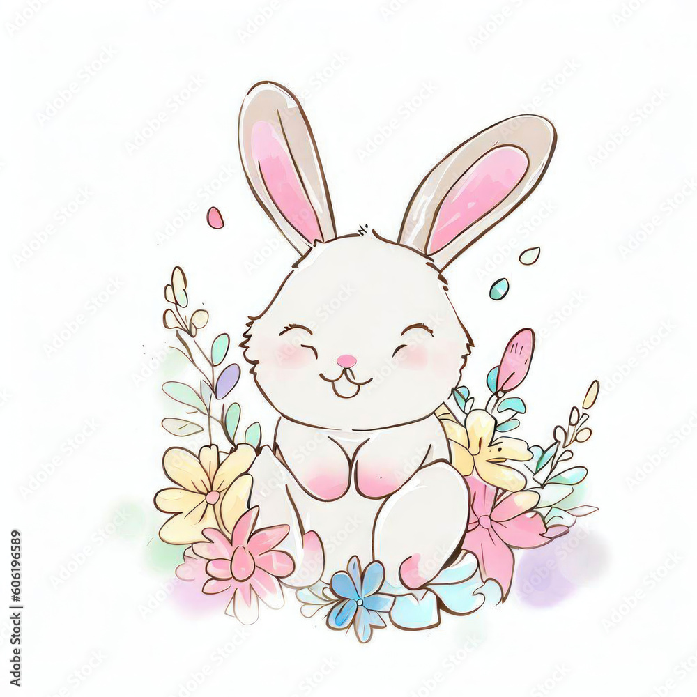 Watercolor Art of a Lovable Bunny, Generative AI Watercolor Art of a Lovable Bunny, Generative AI