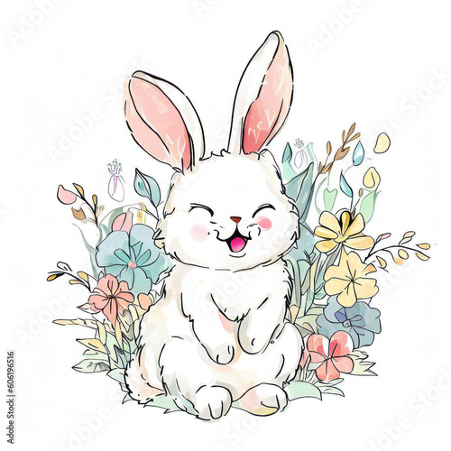 Cute Bunny Watercolor Portrait with Expressive Brushstrokes, Generative AI