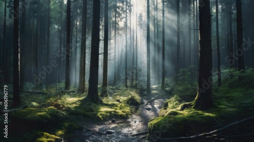 Forest with trees and light shining through