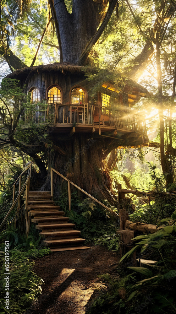 Enchanting Treehouse in the Forest - generative AI