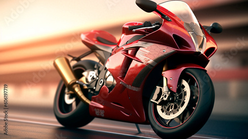 Superbike motorcycle on the race track  dynamic concept art illustration  high speed. Generative AI
